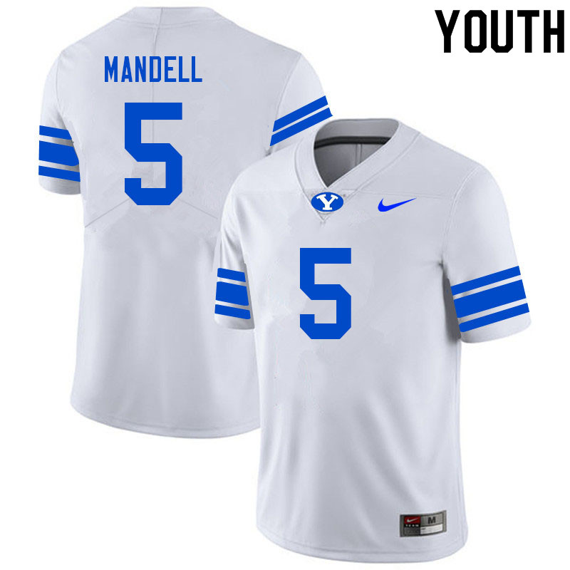 Youth #5 D'Angelo Mandell BYU Cougars College Football Jerseys Sale-White - Click Image to Close